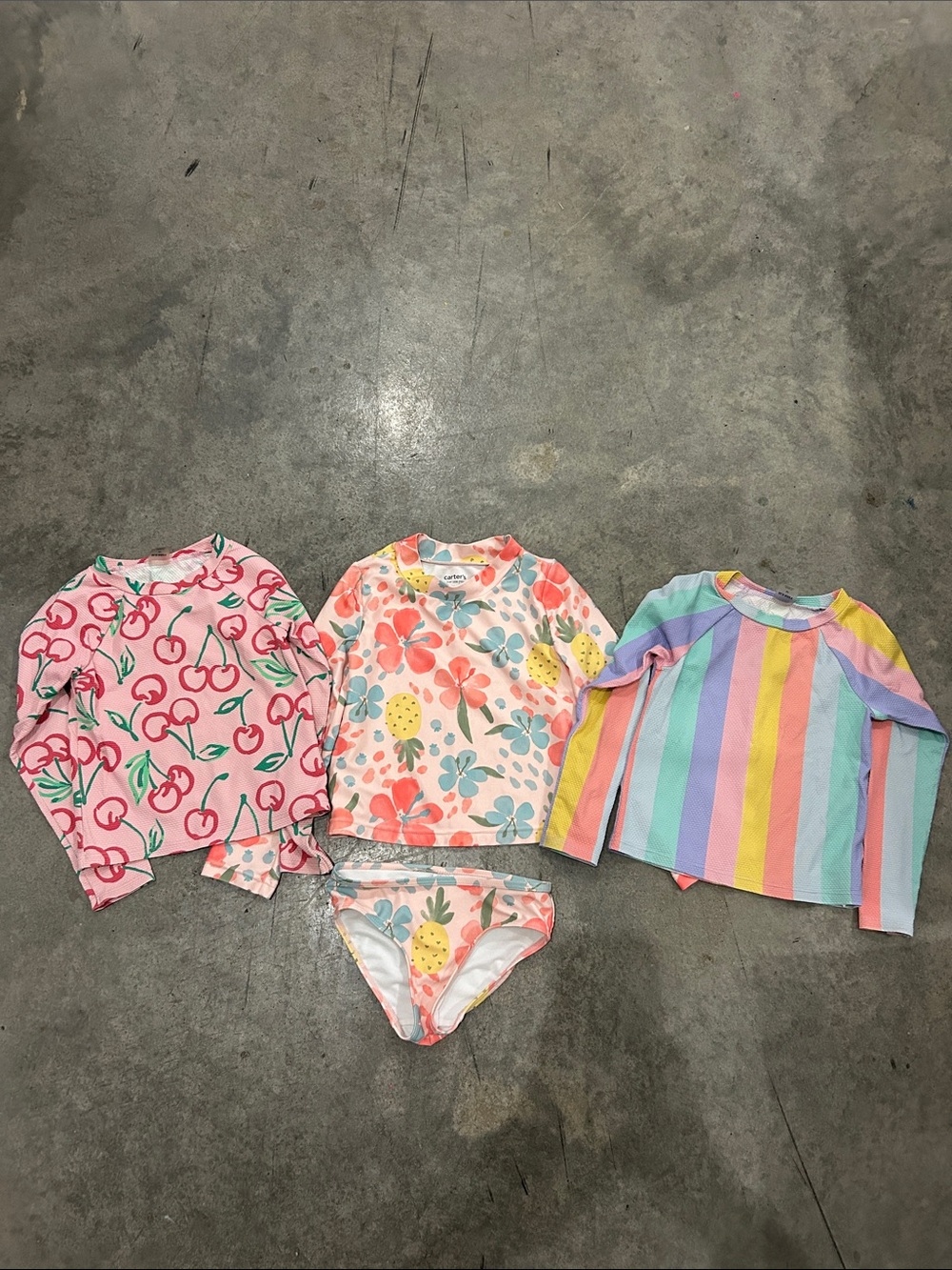 Kids Long Sleeve Rash Guard Swim Set - Floral, Cherry & Stripe Options